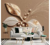 XLMING 3D Wallpaper Minimalist Elegant Beige Metallic Leaves Golden Spheres | Luxury Decorative Stickers Suitable for all Walls in Home Dining Rooms Sofas Living Rooms Bedrooms Well As Murals-300cm×210cm