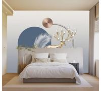 XLMING 3D Wallpaper Minimalist Golden Deer Feathers Blue Circles Art | Silk Texture Suitable for the Home Study Office Schemes Dining Rooms Sofas Bedrooms Living Rooms TV Feature Walls-150cm×105cm