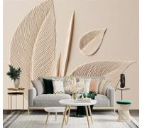 XLMING 3D Wallpaper Minimalist Relief Beige Leaf Texture Art | Premium Textured Silk Suitable for Study Dining Living Room Bedroom Sofa TV Wall Decoration Easy Install-150cm×105cm