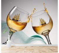 XLMING 3D Wallpaper Sailboat in A Glass Golden Liquid Wave Pattern Art | Silk Texture Suitable for the Home Study Office Schemes Dining Rooms Sofas Bedrooms Living Rooms TV Feature Walls-200cm×140cm
