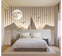 XLMING 3D Wallpaper Sailing Boat Calm Sea Moon Mountains Birds in Flight | Premium Textured Silk Suitable for Study Dining Living Room Bedroom Sofa TV Wall Decoration Easy Install-250cm×170cm