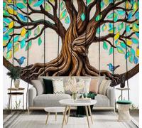 XLMING 3D Wallpaper Vibrant Tree of Life Roots Colourful Leaves Blue Birds | Silk Texture Suitable for the Home Study Office Schemes Dining Rooms Sofas Bedrooms Living Rooms TV Feature Walls-430cm×300cm
