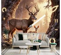 XLMING 3D Wallpaper Winter Forest Deer Candlelight Snowy Landscape | Silk Texture Suitable for the Home Study Office Schemes Dining Rooms Sofas Bedrooms Living Rooms TV Feature Walls-200cm×140cm