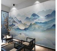 XLMING Abstract Ambience Blue Ink Wash Landscape Scenery 3D Wallpaper Premium Textured Silk Study Dining Living Room Bedroom Sofa TV Wall Easy Install-150cm×105cm