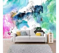XLMING Abstract Art Hand Drawn Ink and Colour Horse 3D Wallpaper Silky Texture Home Study Office Grey Dining Room Sofa Bedroom Living Room TV Backdrop-400cm×280cm