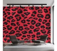 XLMING Abstract Art Red Leopard Print Pattern 3D Wallpaper Premium Textured Silk Study Dining Living Room Bedroom Sofa TV Wall Easy Install-430cm×300cm