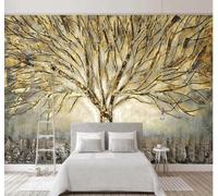XLMING Abstract Art Relief Gold Trees 3D Wallpaper Luxury Home Dining Decor Paste Sofa Living Room The Wall for Bedroom Mural-350cm×256cm