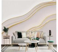 XLMING Abstract Beige Waves Golden Lines Minimalist Textured Art 3D Wallpaper Premium Textured Silk Study Dining Living Room Bedroom Sofa TV Wall Easy Install-350cm×256cm