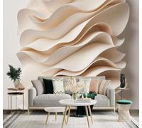 XLMING Abstract Beige Wavy Texture Minimalist Layered 3D Wallpaper Premium Textured Silk Study Dining Living Room Bedroom Sofa TV Wall Easy Install-350cm×256cm