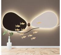 XLMING Abstract Black and White Geometric Shapes Goldfish Soft Light 3D Wallpaper Silky Texture Home Study Office Grey Dining Room Sofa Bedroom Living Room TV Backdrop-200cm×140cm