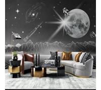 XLMING Abstract Black and White Starry Sky Moon Astronaut 3D Wallpaper Premium Textured Silk Study Dining Living Room Bedroom Sofa TV Wall Easy Install-350cm×256cm