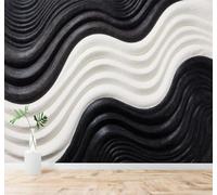 XLMING Abstract Black and White Wave Texture Minimalist Art Pattern 3D Wallpaper Silky Texture Home Study Office Grey Dining Room Sofa Bedroom Living Room TV Backdrop-200cm×140cm