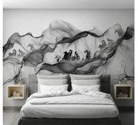 XLMING Abstract Black Smoke Animal Horse 3D Wallpaper Premium Textured Silk Study Dining Living Room Bedroom Sofa TV Wall Easy Install-150cm×105cm