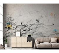 XLMING Abstract Black Smoke Elk Trees 3D Wallpaper Luxury Silk Study Dining Feature Sofa Grey Bedroom Living Room Tv Decorative Wall-300cm×210cm