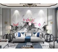 XLMING Abstract Black Smoke Pink Lotus 3D Wallpaper Luxury Silk Study Dining Feature Sofa Grey Bedroom Living Room Tv Decorative Wall-150cm×105cm