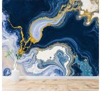 XLMING Abstract Blue and Gold Swirling Patterns Marble Texture 3D Wallpaper Silky Texture Home Study Office Grey Dining Room Sofa Bedroom Living Room TV Backdrop-400cm×280cm