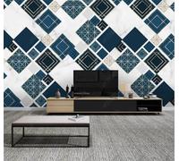XLMING Abstract Blue Geometric Gold Lines 3D Wallpaper Luxury Home Dining Decor Paste Sofa Living Room The Wall for Bedroom Mural-350cm×256cm