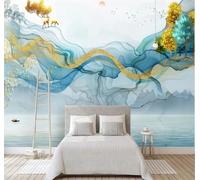 XLMING Abstract Blue Gold Smoke Trees Elk 3D Wallpaper Premium Textured Silk Study Dining Living Room Bedroom Sofa TV Wall Easy Install-150cm×105cm