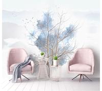 XLMING Abstract Blue Ink Wash Hand Drawn Small Tree Pattern 3D Wallpaper Luxury Home Dining Decor Paste Sofa Living Room The Wall for Bedroom Mural-200cm×140cm