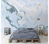 XLMING Abstract Blue Ink Wash Marble Effect Texture 3D Wallpaper Luxury Silk Study Dining Feature Sofa Grey Bedroom Living Room Tv Decorative Wall-400cm×280cm