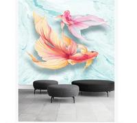 XLMING Abstract Blue Ink Wash Pink Little Fish 3D Wallpaper Luxury Home Dining Decor Paste Sofa Living Room The Wall for Bedroom Mural-400cm×280cm
