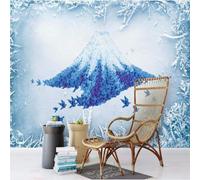 XLMING Abstract Blue Origami Crane White Mountains Art 3D Wallpaper Premium Textured Silk Study Dining Living Room Bedroom Sofa TV Wall Easy Install-430cm×300cm