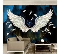 XLMING Abstract Blue Three Dimensional White Wings 3D Wallpaper Premium Textured Silk Study Dining Living Room Bedroom Sofa TV Wall Easy Install-200cm×140cm