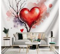 XLMING Abstract Branches Red Art Watercolour Heart Shaped Tree 3D Wallpaper Premium Textured Silk Study Dining Living Room Bedroom Sofa TV Wall Easy Install-400cm×280cm
