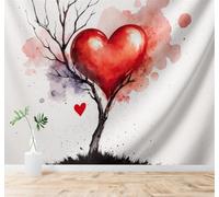 XLMING Abstract Branches Red Art Watercolour Heart Shaped Tree 3D Wallpaper Silky Texture Home Study Office Grey Dining Room Sofa Bedroom Living Room TV Backdrop-350cm×256cm