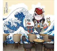 XLMING Abstract Cartoon Blue Waves Cat Fish 3D Wallpaper Silky Texture Home Study Office Grey Dining Room Sofa Bedroom Living Room TV Backdrop-250cm×170cm