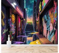XLMING Abstract City Architecture Street Colourful Graffiti Art 3D Wallpaper Silky Texture Home Study Office Grey Dining Room Sofa Bedroom Living Room TV Backdrop-150cm×105cm