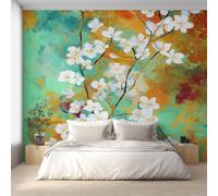 XLMING Abstract Colour Graffiti White Flowers 3D Wallpaper Premium Textured Silk Study Dining Living Room Bedroom Sofa TV Wall Easy Install-430cm×300cm