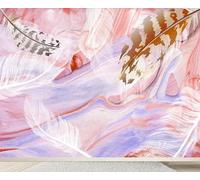 XLMING Abstract Colourful Feathers Pink Marble Effect 3D Wallpaper Silky Texture Home Study Office Grey Dining Room Sofa Bedroom Living Room TV Backdrop-400cm×280cm