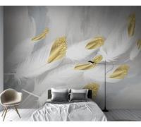 XLMING Abstract Creative Gold White Feathers 3D Wallpaper Premium Textured Silk Study Dining Living Room Bedroom Sofa TV Wall Easy Install-200cm×140cm