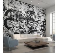 XLMING Abstract Creative Graffiti Black and White Art 3D Wallpaper Premium Textured Silk Study Dining Living Room Bedroom Sofa TV Wall Easy Install-300cm×210cm