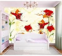 XLMING Abstract Creative Hand Drawn Red Rose 3D Wallpaper Luxury Silk Study Dining Feature Sofa Grey Bedroom Living Room Tv Decorative Wall-430cm×300cm