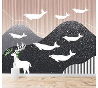 XLMING Abstract Deer Dolphins Mountains Starry Sky Night Scene 3D Wallpaper Silky Texture Home Study Office Grey Dining Room Sofa Bedroom Living Room TV Backdrop-150cm×105cm
