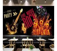 XLMING Abstract Flame Music Guitar Creative 3D Wallpaper Premium Textured Silk Study Dining Living Room Bedroom Sofa TV Wall Easy Install-200cm×140cm