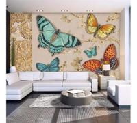 XLMING Abstract Floral Multicoloured Butterfly Art 3D Wallpaper Premium Textured Silk Study Dining Living Room Bedroom Sofa TV Wall Easy Install-350cm×256cm