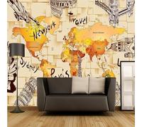 XLMING Abstract Geometric Architecture World Map 3D Wallpaper Luxury Silk Study Dining Feature Sofa Grey Bedroom Living Room Tv Decorative Wall-300cm×210cm