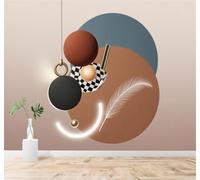 XLMING Abstract Geometric Circles Feathers Art 3D Wallpaper Premium Textured Silk Study Dining Living Room Bedroom Sofa TV Wall Easy Install-350cm×256cm