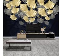 XLMING Abstract Geometric Gold Ginkgo Leaf Art 3D Wallpaper Premium Textured Silk Study Dining Living Room Bedroom Sofa TV Wall Easy Install-350cm×256cm
