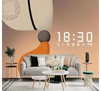 XLMING Abstract Geometric Shapes Digital Clock Minimalist Orange and Beige Art 3D Wallpaper Premium Textured Silk Study Dining Living Room Bedroom Sofa TV Wall Easy Install-300cm×210cm