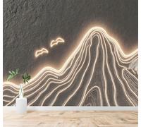 XLMING Abstract Glowing Mountains Lines Birds Golden Glow 3D Wallpaper Premium Textured Silk Study Dining Living Room Bedroom Sofa TV Wall Easy Install-250cm×170cm