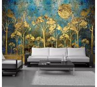 XLMING Abstract Gold Forest Birds Reindeer 3D Wallpaper Luxury Silk Study Dining Feature Sofa Grey Bedroom Living Room Tv Decorative Wall-400cm×280cm