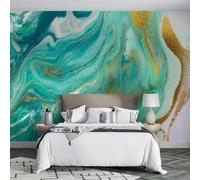 XLMING Abstract Gold Green Marble Effect Texture 3D Wallpaper Premium Textured Silk Study Dining Living Room Bedroom Sofa TV Wall Easy Install-350cm×256cm
