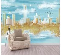 XLMING Abstract Gold Leaf City Architecture Birds in Flight Landscape 3D Wallpaper Premium Textured Silk Study Dining Living Room Bedroom Sofa TV Wall Easy Install-300cm×210cm