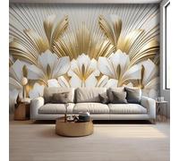 XLMING Abstract Gold Lines Leaves Flowers 3D Wallpaper Luxury Home Dining Decor Paste Sofa Living Room The Wall for Bedroom Mural-350cm×256cm