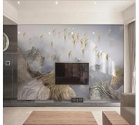 XLMING Abstract Gold Lines Mountain Peaks Birds in Flight 3D Wallpaper Premium Textured Silk Study Dining Living Room Bedroom Sofa TV Wall Easy Install-300cm×210cm