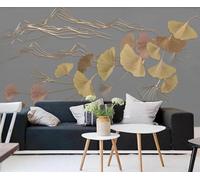 XLMING Abstract Gold Mountain Peak Minimalist Ginkgo Leaf 3D Wallpaper Silky Texture Home Study Office Grey Dining Room Sofa Bedroom Living Room TV Backdrop-400cm×280cm